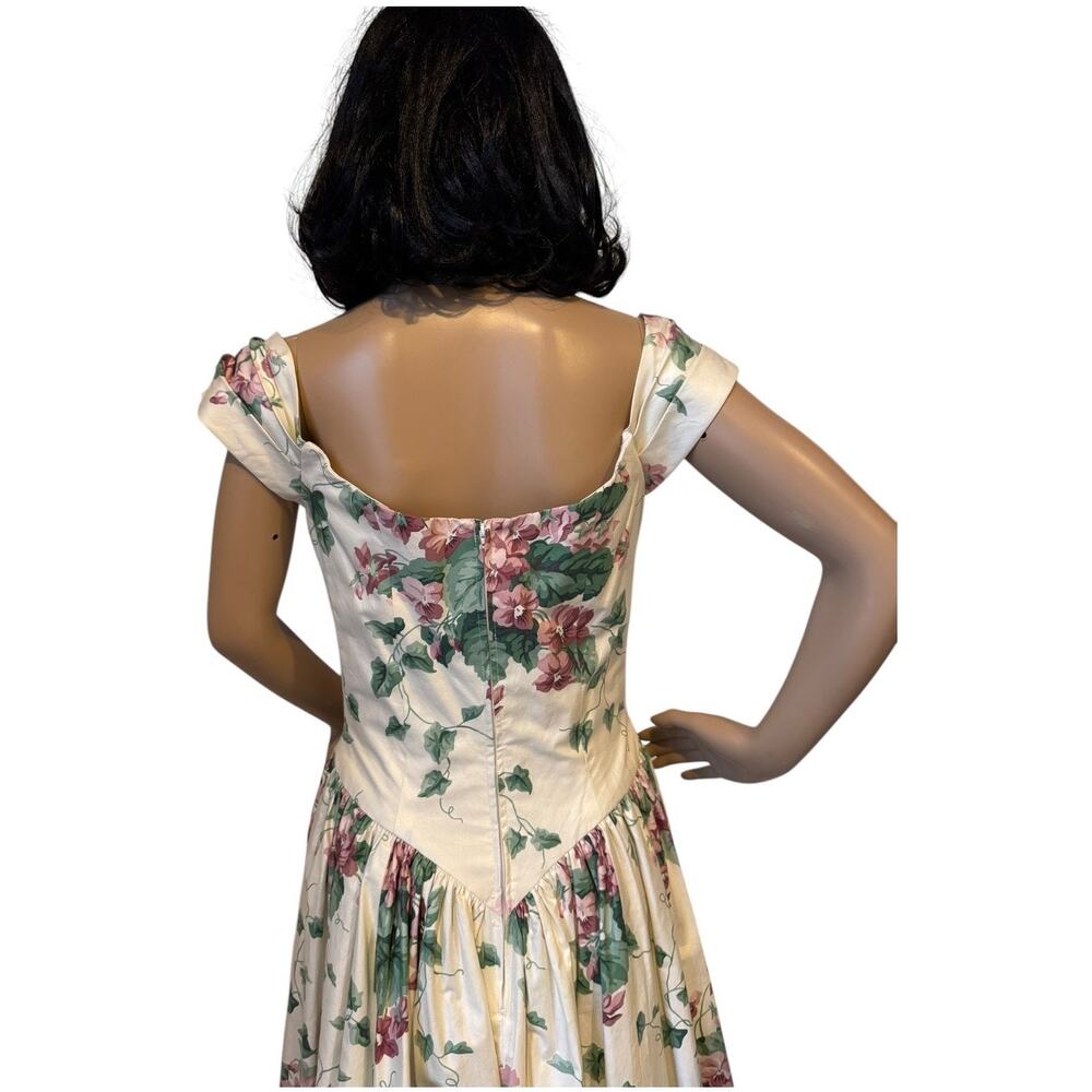 Vintage romantic floral pink Hydrindra off shoulder formal dress size small - Picture 12 of 16